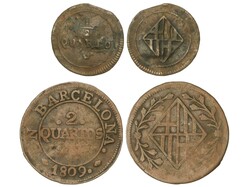 Lote 2 monedas 1/2 y 2 Cuartos. S/F y 1809. BARCELONA. AC-1 y 10. BC+ ...