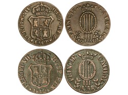 Lote 2 monedas 3 Cuartos. 1812. CATALUNYA. AE. Pátina. AC-11. MBC.