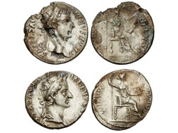 Lote 2 monedas Denario. 14-37 d.C. TIBERIO. Anv.: TI. CAESAR DIVI AVG ...