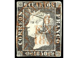 ESPAÑA. 6 cuartos negro con matasellos tipo BAEZA del 6 Ene. 1850 de ...