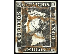 ESPAÑA. 6 cuartos negro con ARAÑA roja. PRECIOSO. MUY RARO. Ed.1A