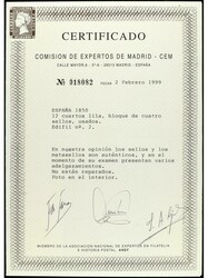 ESPAÑA. 12 cuartos lila. Precioso bloque de 4 pese a estar ...