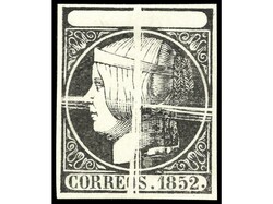 ESPAÑA. 2 PRUEBAS SIN VALOR, la del 1852 en PAPEL GRUESO y la del ...