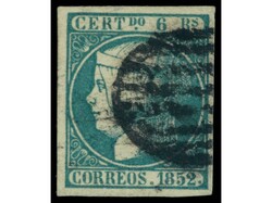 ESPAÑA. 6 reales azul verdoso. Amplios márgenes. Dictamen CEM. ...