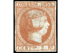 ESPAÑA. 2 reales bermellón. Márgenes completos. Cert. CEM. ...