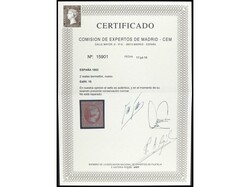 ESPAÑA. 2 reales bermellón. Márgenes completos. Cert. CEM. ...