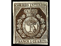ESPAÑA. 1 cuarto bronce. Dos márgenes justos pero completos. ...