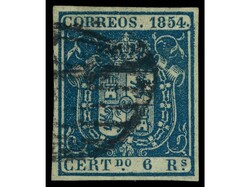ESPAÑA. 6 reales azul. PRECIOSO. RARO. Ed.27. Cat. 450€