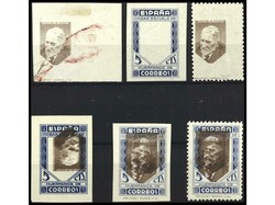 ESPAÑA: BENEFICENCIA. 5 cts. 6 VARIEDADES DE IMPRESIÓN en anversos ...