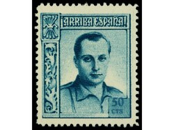 ESPAÑA: BENEFICENCIA. 50 cts. con VALOR EN COLOR AZUL EN LUGAR DE ...