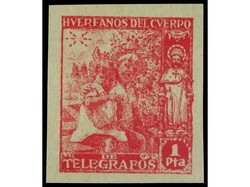 ESPAÑA: BENEFICENCIA. HUERFANOS TELEGRAFOS. 1 pta. rosa SIN DENTAR. ...