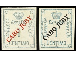 COLONIAS ESPAÑOLAS: CABO JUBY. 1 cto. verde. Dos ejemplares con ...