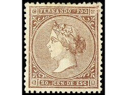 COLONIAS ESPAÑOLAS: FERNANDO POO. 20 cts. castaño. Centrado de LUJO ...