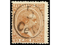 COLONIAS ESPAÑOLAS: FERNANDO POO. 5 cts. sobre 10 cts. castaño ...