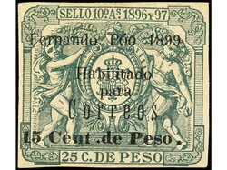 COLONIAS ESPAÑOLAS: FERNANDO POO. 15 cts. sobre 25 cts. verde. Ed ...