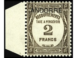 COLONIAS FRANCESAS. ANDORRA. TASAS. 2 fr. sepia con borde lateral de ...