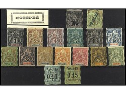 COLONIAS FRANCESAS. NOSSI-BE Y LEVANTE. 2 Fichas con sellos y series. ...