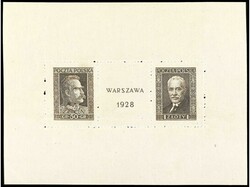 POLONIA. 1928. Expo Varsovia. Hoja bloque. Leve doblez horizontal. ...