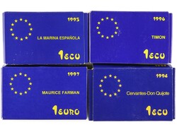 Lote 8 monedas 1 Ecu (2) y 1 Euro (2). 1989 a 1996. AR. Rapto de ...