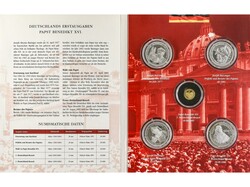 Lote 5 medallas Papa Benedicto XVI. 2005. AU x 1,24 grs,AR 4x10 grs ...