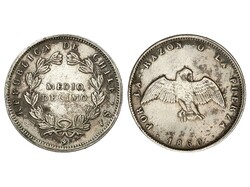 1/2 Décimo. 1860. SANTIAGO. 1,25 grs. AR. KM-121a. MBC.