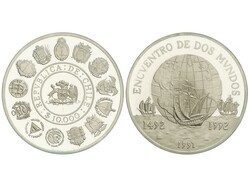 10.000 Pesos. 1991. 26,90 grs. AR. I Serie Iberoamericana: Encuentro ...
