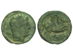 Semis. 180-20 a.C. BOLSCAN (HUESCA). Anv.: Cabeza barbada a derecha, ...