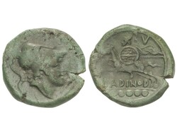 Quincunx. 210-175 a.C. LARINUM. FRENTANI. Anv.: Cabeza de Marte con ...