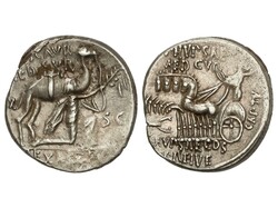 Denario. 58 a.C. AEMILIA. M. Aemilius Scaurus y Pub. Plautius ...