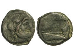 Semis. 133 a.C. NUMITORIA. Anv.: Cabeza laureada de Saturno a derecha ...