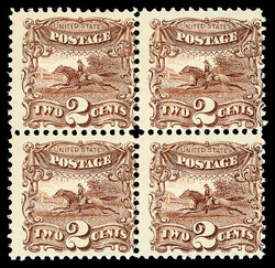 1869, 2¢ brown (Scott 113), block of 4, sound with bold color and ...