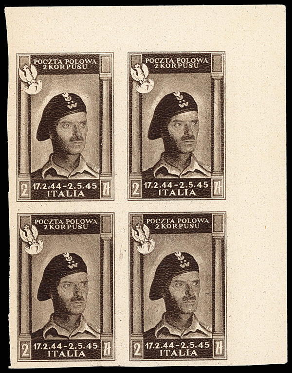 1946, 2z Polish Victory in Italy, red brown and dark chocolate brown, ...