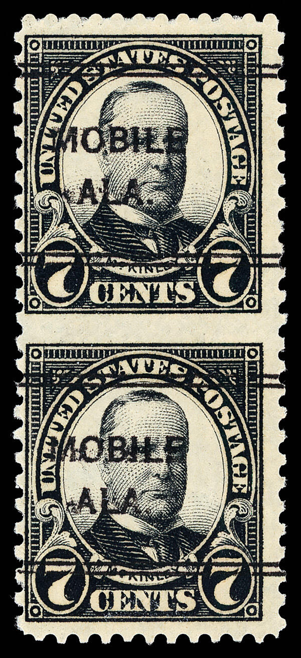 1927, 7¢ McKinley, rotary press printing, vertical pair, imperf. ...