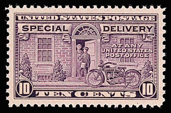 Special Delivery, 1927, 10¢ red lilac (Scott E15a), balanced spacing ...