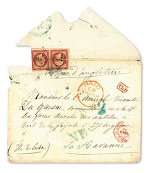 1853, Napoleon III imperforate, 1fr lake on yellowish (Scott 21), on ...