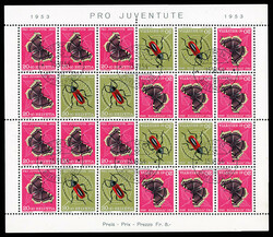 1953 Pro Juventute "Insect" miniature sheet of 24 (Scott B229a), ...