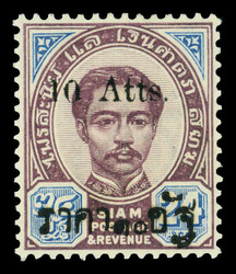 1899, King Chulalongkorn, 10a on 24a lilac & blue, Roman surcharge ...