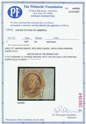 1847, 5¢ orange brown (Scott 1b), right margin single, very pretty ...