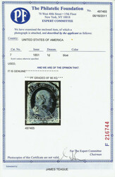 1851, 1¢ blue, type II (Scott 7), single, socked on the nose "New ...