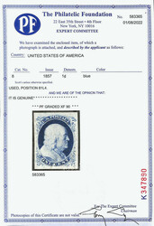 1851, 1¢ blue, type III (Scott 8), position 81L4, showing large ...