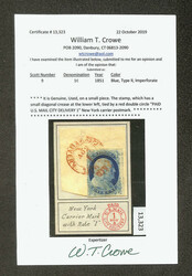 1852, 1¢ blue, type IV (Scott 9), pos. 67L1L, recut once at top, ...