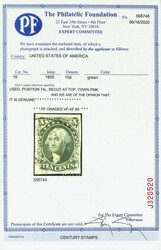 1855, 10¢ green, type IV (Scott 16), recut at top, 3 large margins, ...