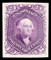 1862, 24¢ red lilac, plate proof on card (Scott 70P4), full margin ...