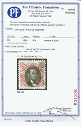 1869, 90¢ carmine & black (Scott 122), fresh and sound with crisp ...