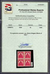 1929, 2¢ Sullivan Expedition, lake color error (Scott 657a), block ...