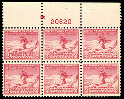 1932, 2¢ Winter Olympics, carmine lake color (Scott 716a var.), top ...