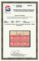 1932, 2¢ Winter Olympics, carmine lake color (Scott 716a var.), top ...