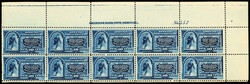 Special Delivery, 1888, 10¢ blue (Scott E2), full top right plate ...