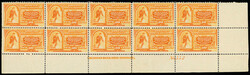 Special Delivery, 1893, 10¢ orange (Scott E3), bottom margin plate ...