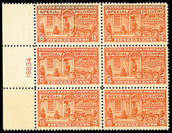 Special Delivery, 1925, 15¢ deep orange (Scott E13), left margin ...